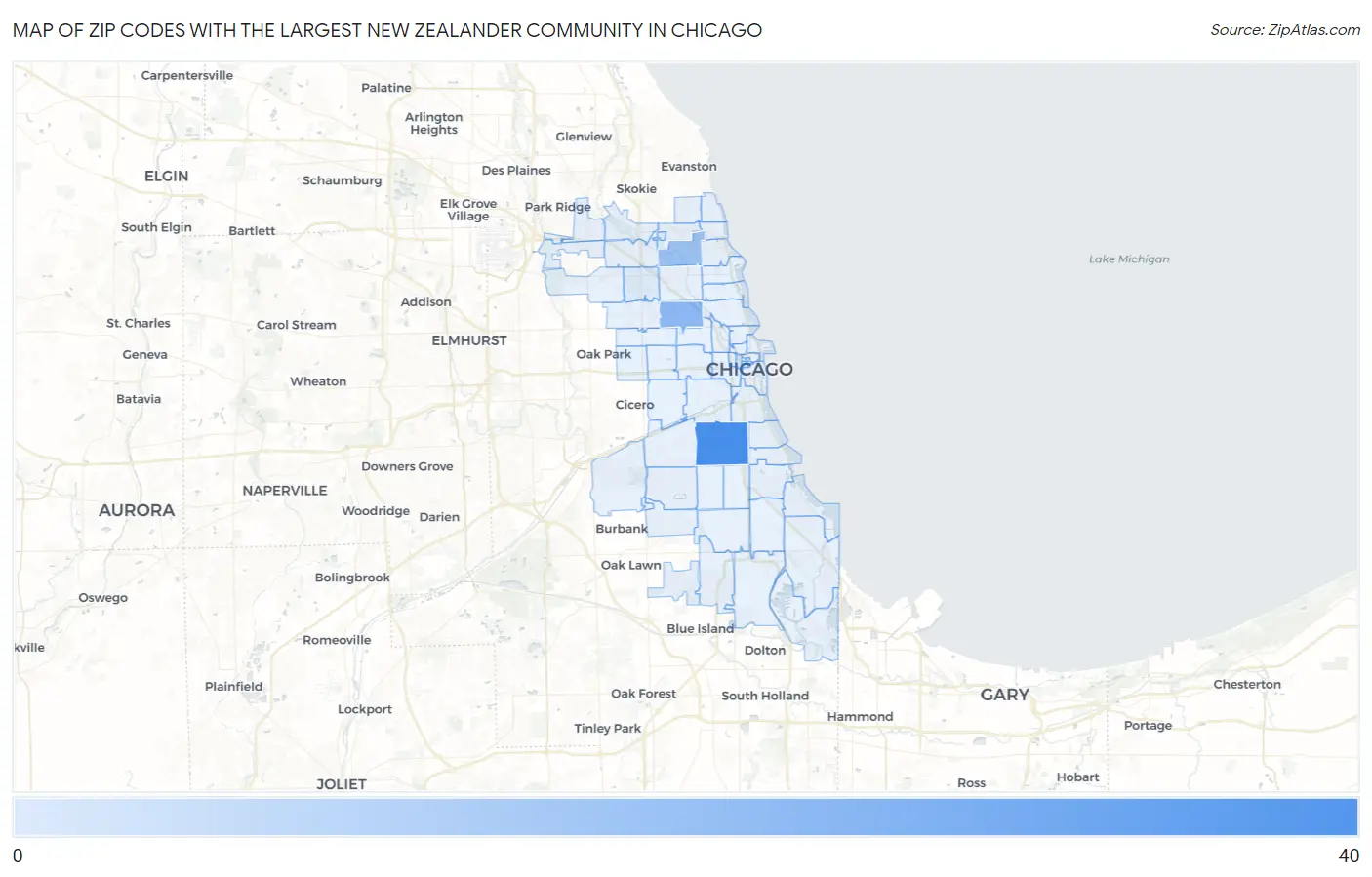 Zip Codes with the Largest New Zealander Community in Chicago Map