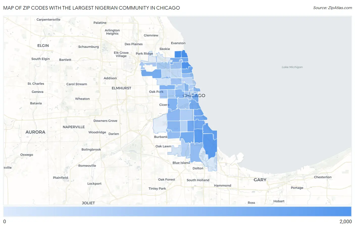 Zip Codes with the Largest Nigerian Community in Chicago Map