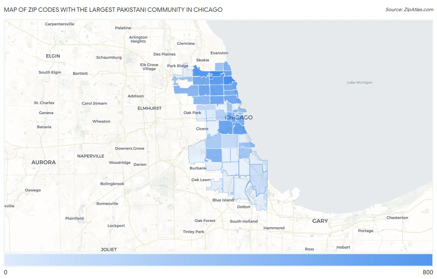 Zip Codes with the Largest Pakistani Community in Chicago Map