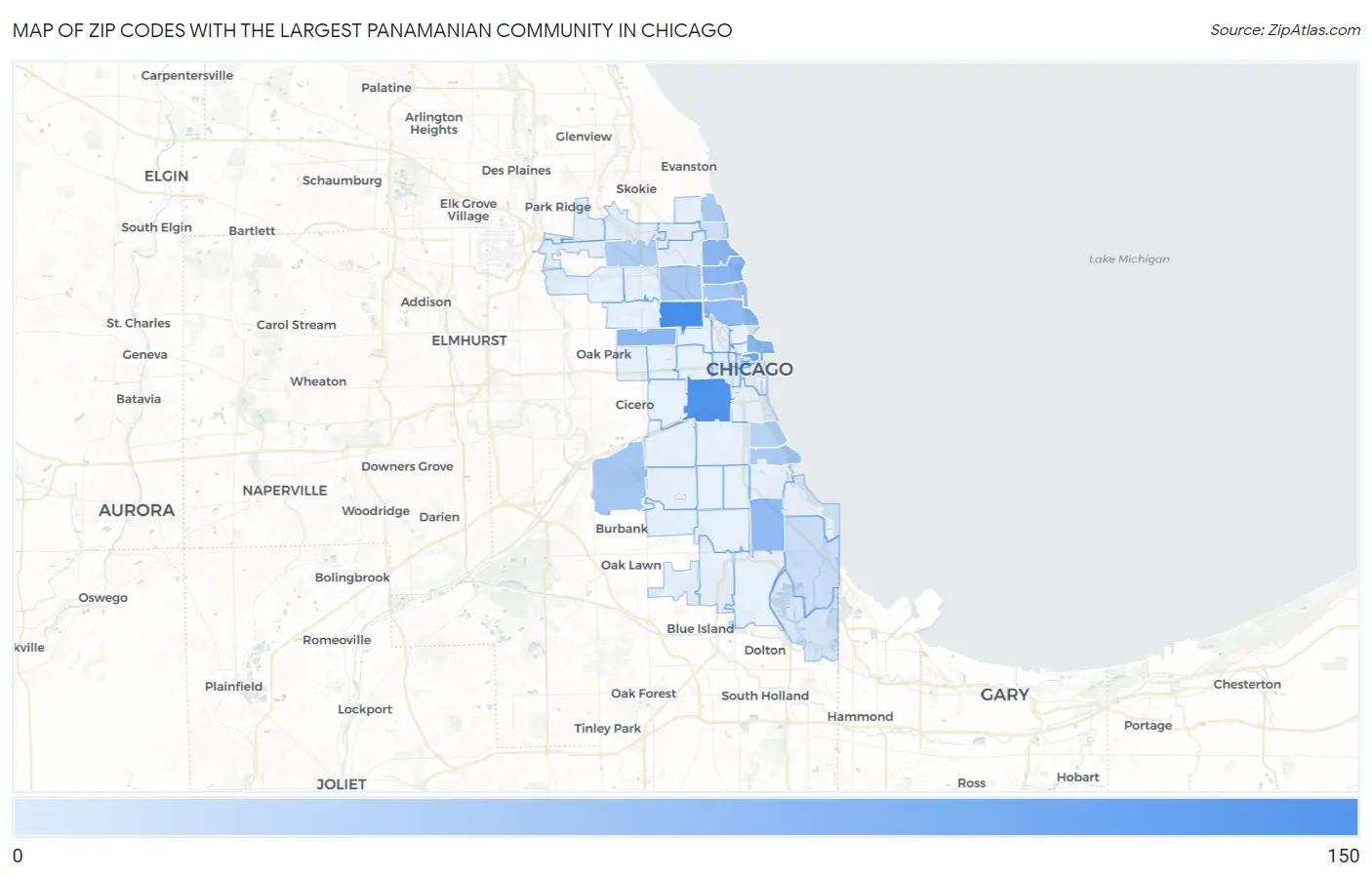 Zip Codes with the Largest Panamanian Community in Chicago Map
