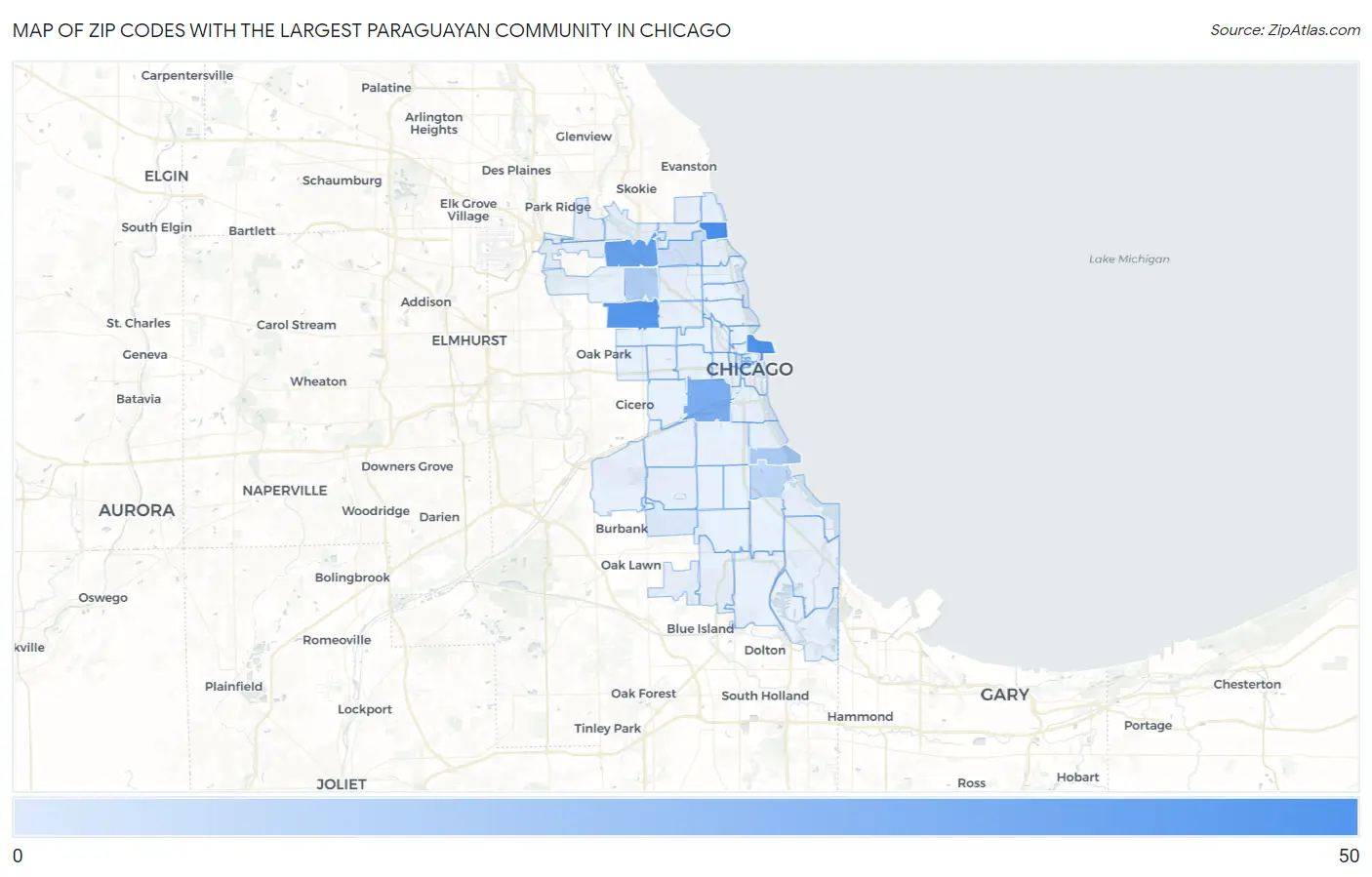 Zip Codes with the Largest Paraguayan Community in Chicago Map