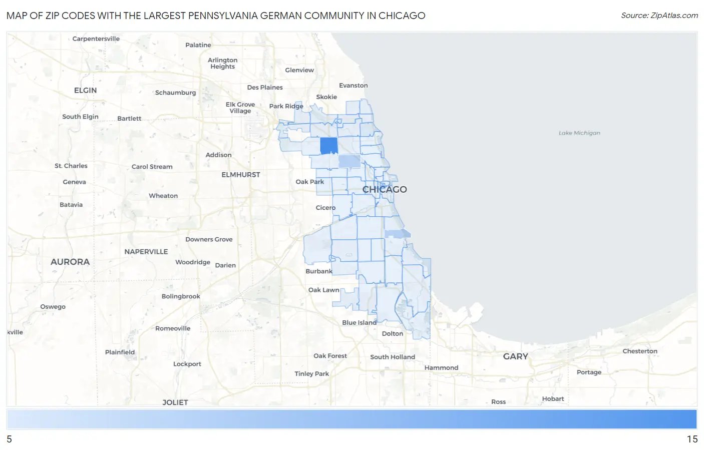 Zip Codes with the Largest Pennsylvania German Community in Chicago Map