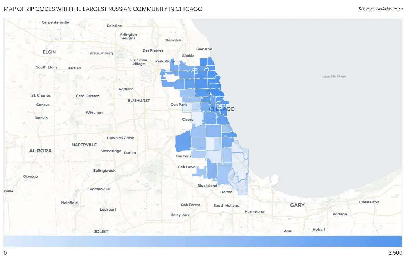 Zip Codes with the Largest Russian Community in Chicago Map