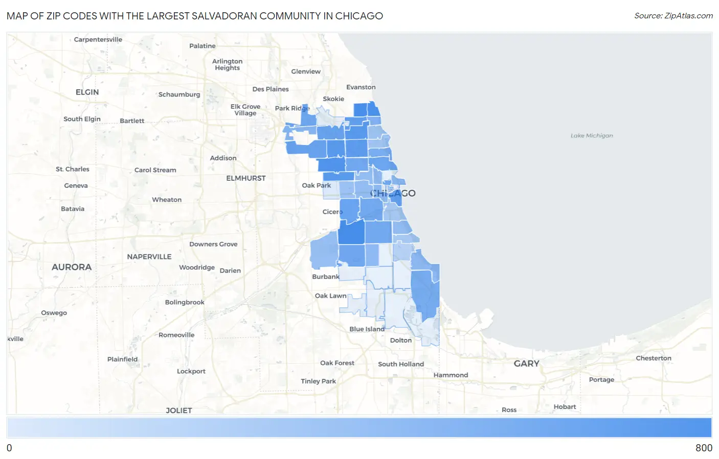 Zip Codes with the Largest Salvadoran Community in Chicago Map
