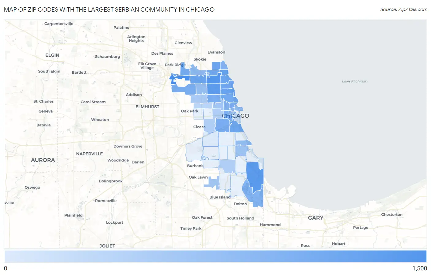 Zip Codes with the Largest Serbian Community in Chicago Map