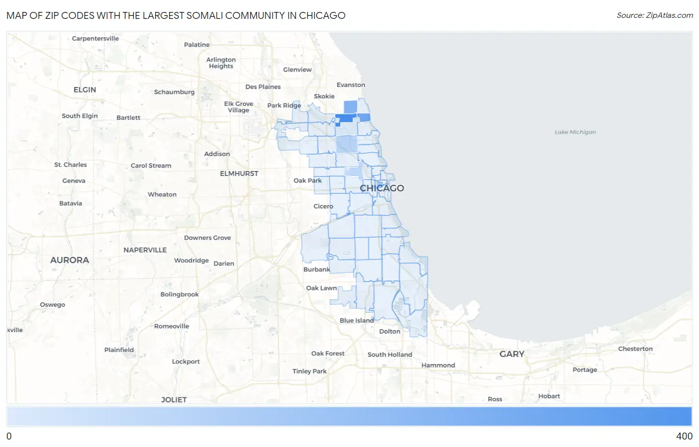Zip Codes with the Largest Somali Community in Chicago Map