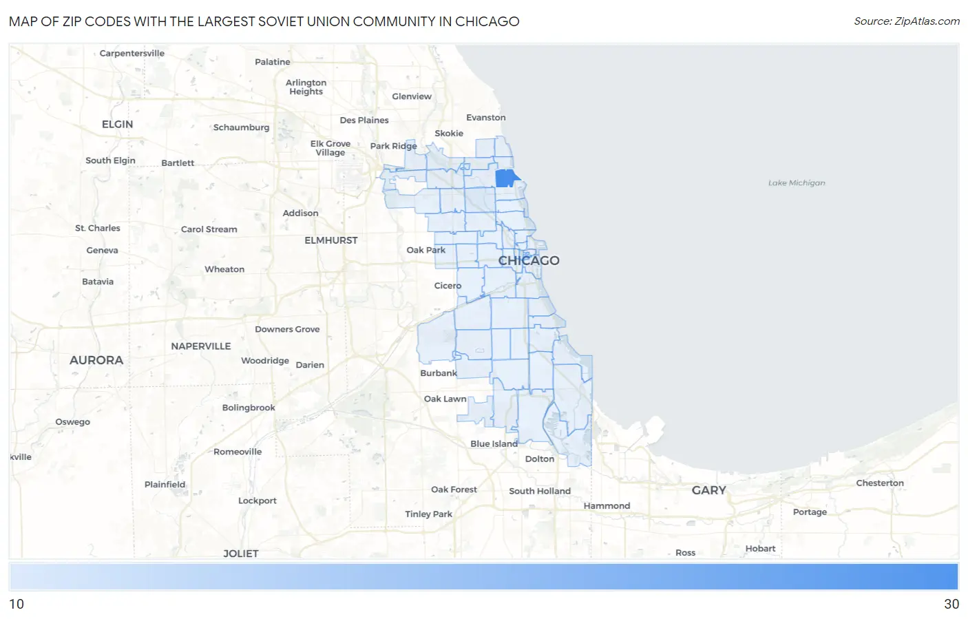 Zip Codes with the Largest Soviet Union Community in Chicago Map