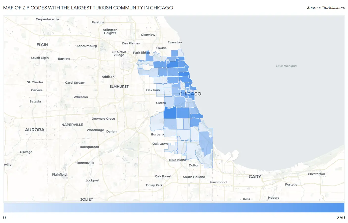 Zip Codes with the Largest Turkish Community in Chicago Map