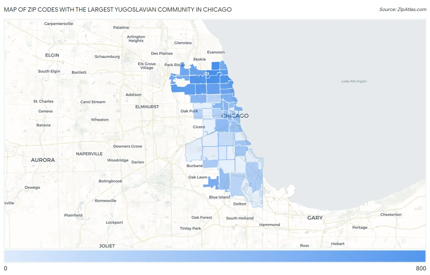 Zip Codes with the Largest Yugoslavian Community in Chicago Map