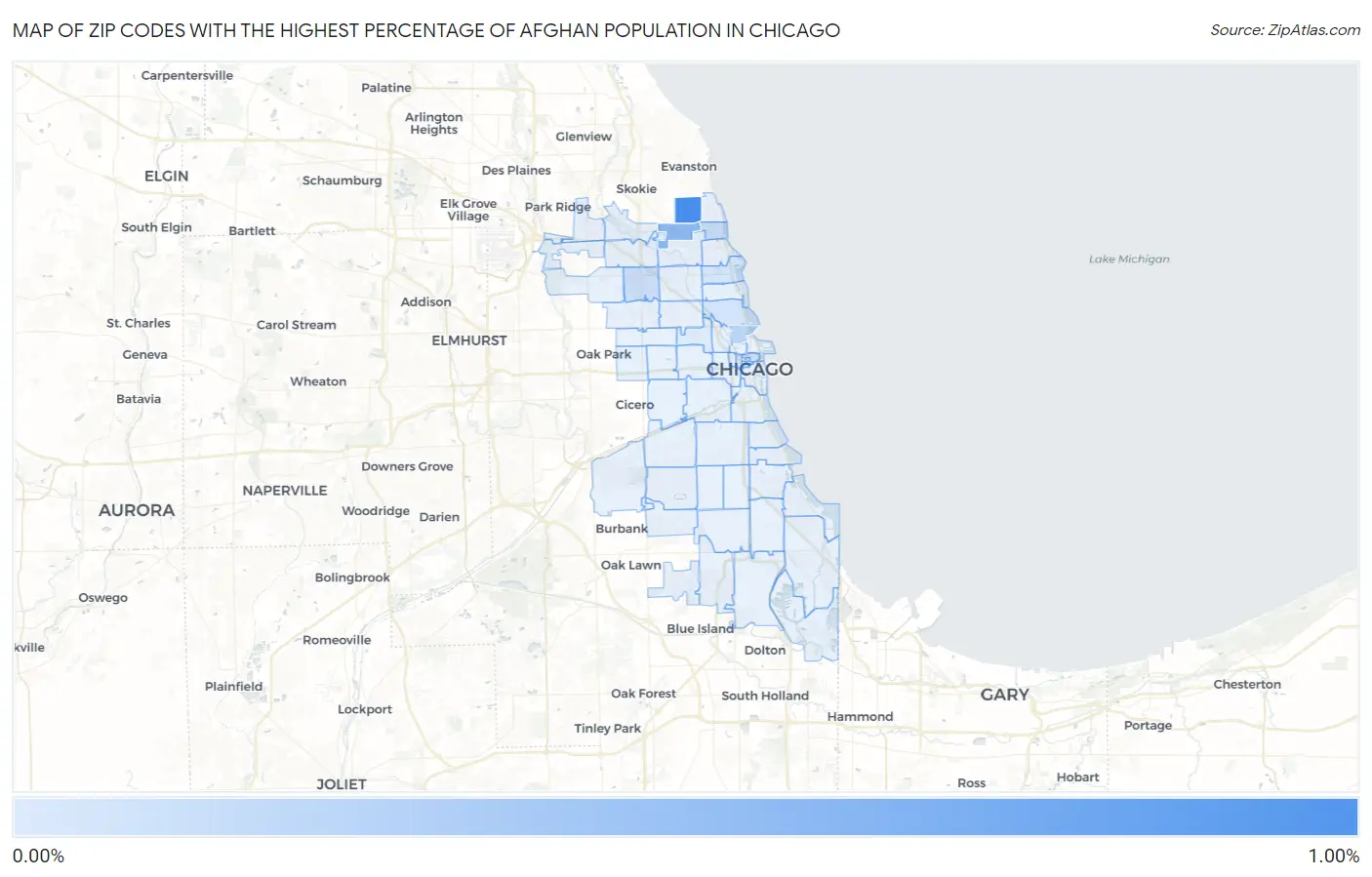 Zip Codes with the Highest Percentage of Afghan Population in Chicago Map