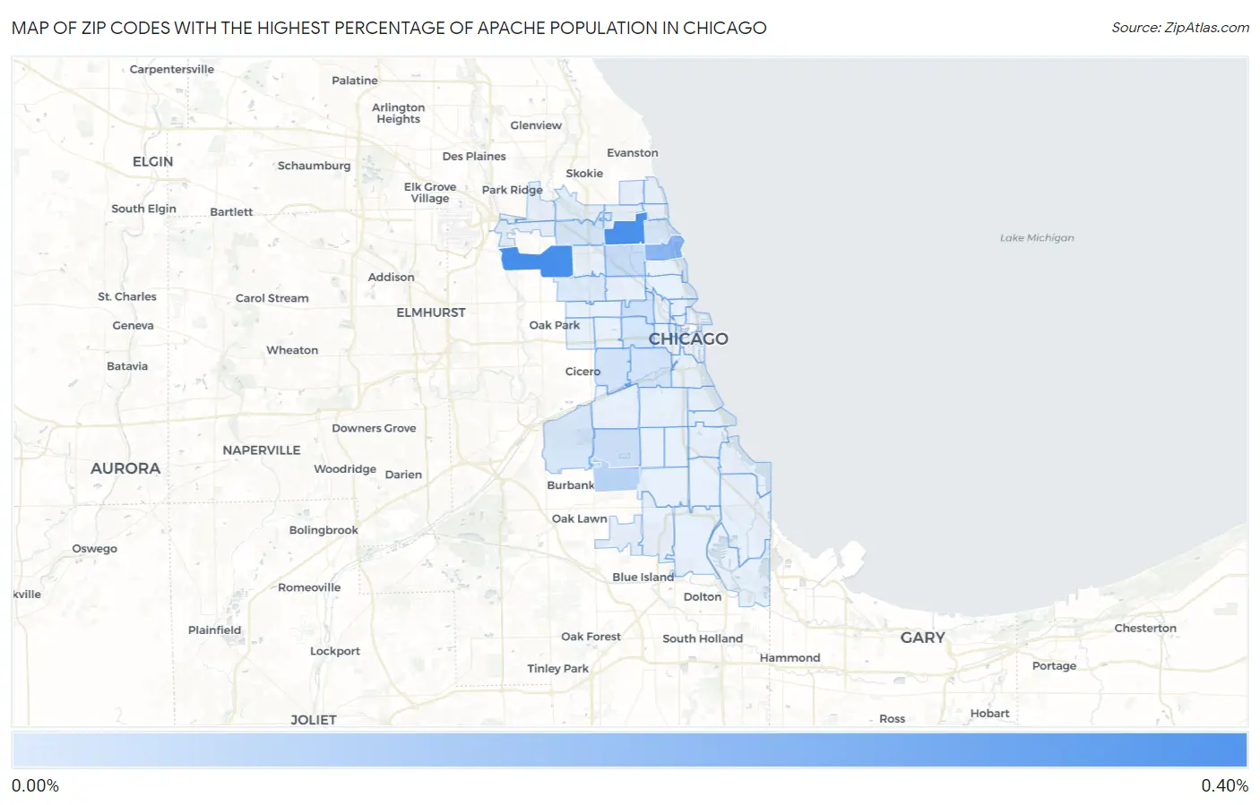 Zip Codes with the Highest Percentage of Apache Population in Chicago Map
