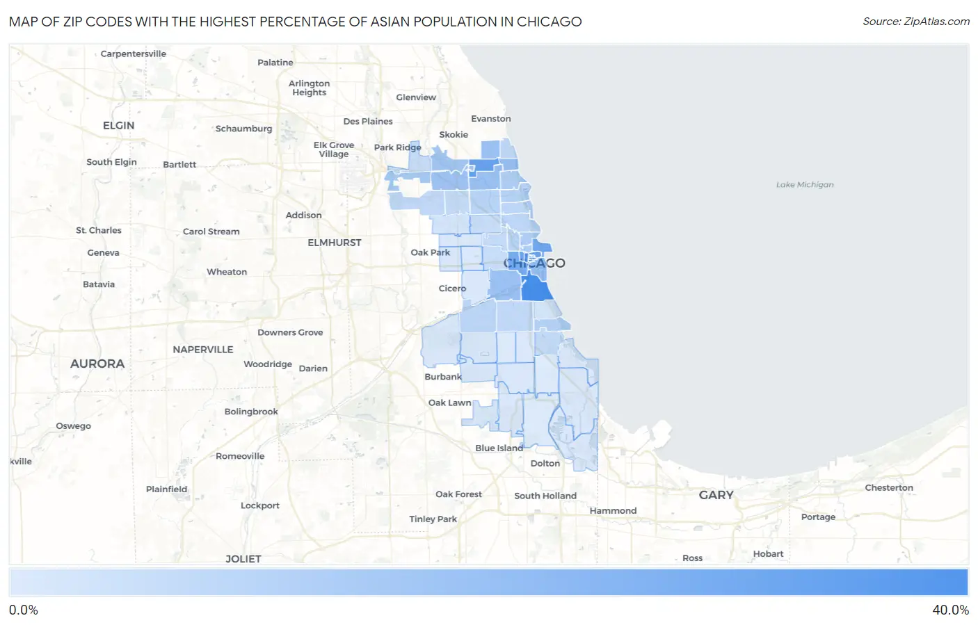 Zip Codes with the Highest Percentage of Asian Population in Chicago Map