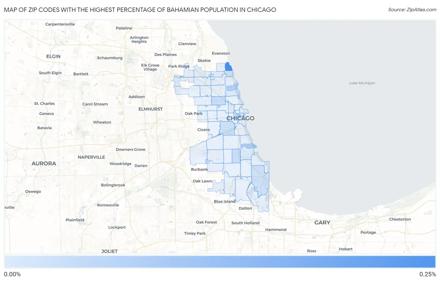 Zip Codes with the Highest Percentage of Bahamian Population in Chicago Map