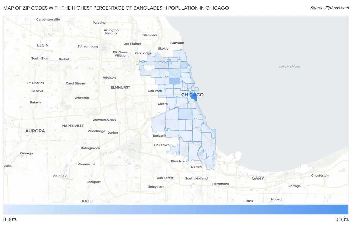 Zip Codes with the Highest Percentage of Bangladeshi Population in Chicago Map