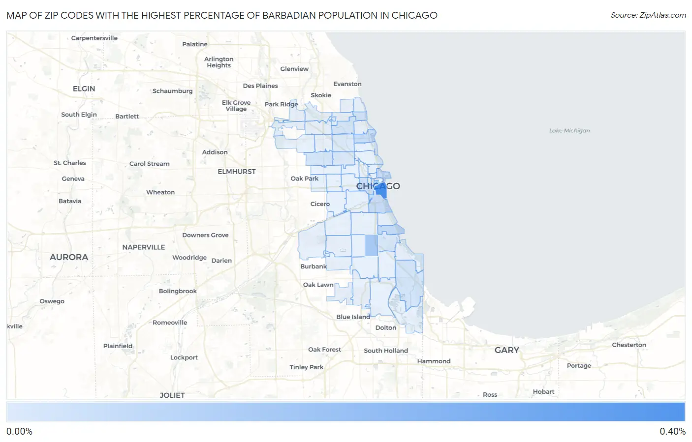 Zip Codes with the Highest Percentage of Barbadian Population in Chicago Map
