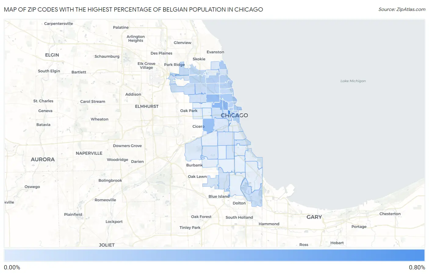 Zip Codes with the Highest Percentage of Belgian Population in Chicago Map