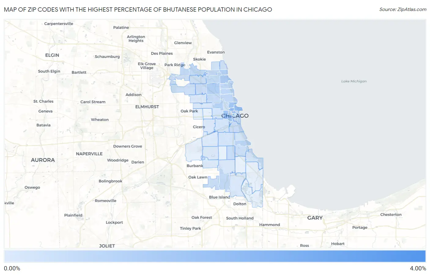 Zip Codes with the Highest Percentage of Bhutanese Population in Chicago Map