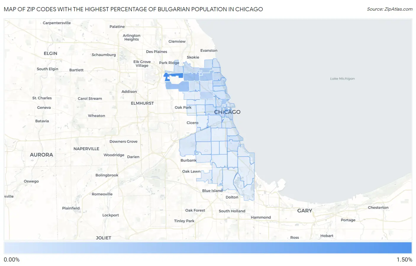 Zip Codes with the Highest Percentage of Bulgarian Population in Chicago Map