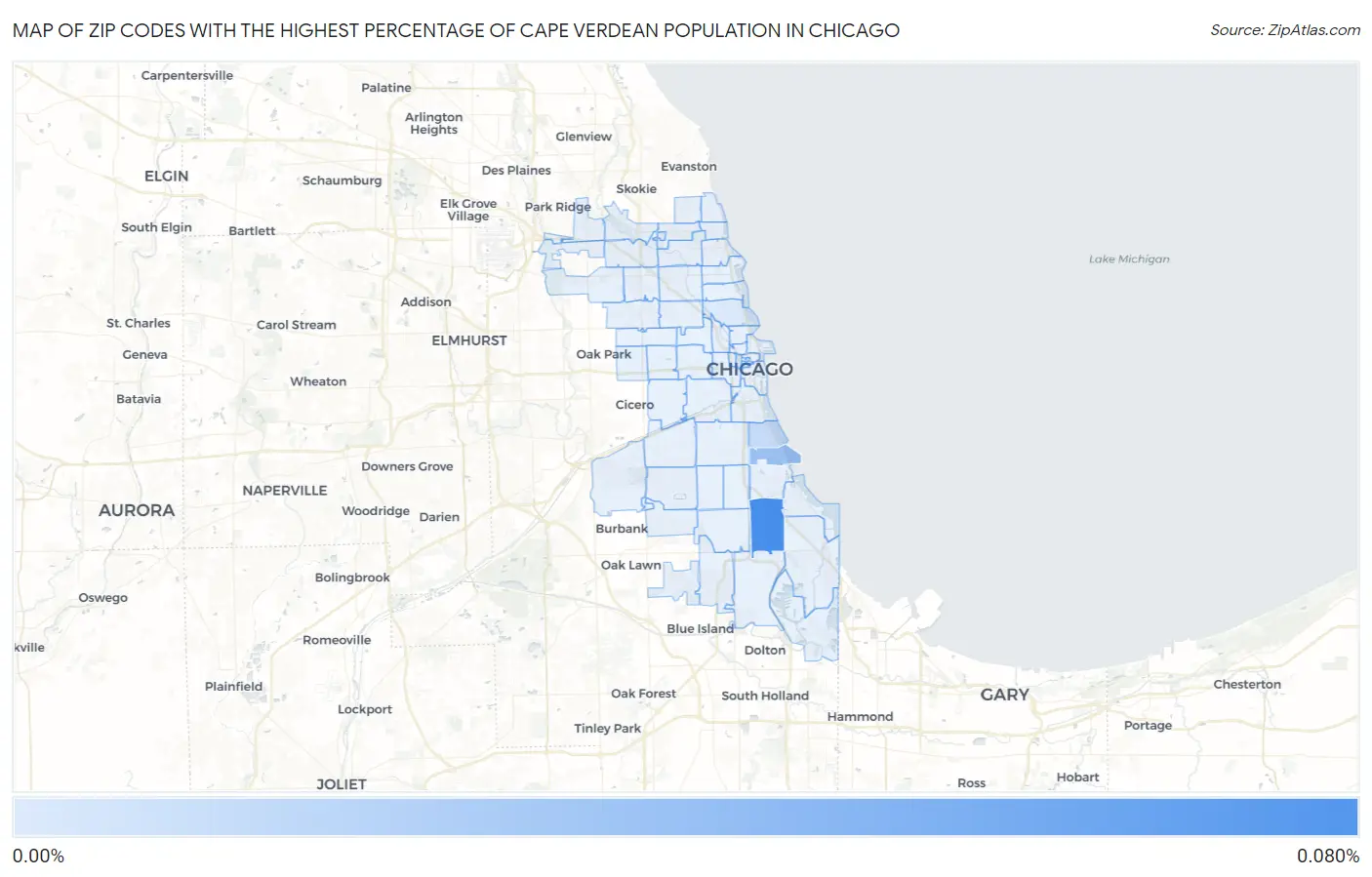 Zip Codes with the Highest Percentage of Cape Verdean Population in Chicago Map