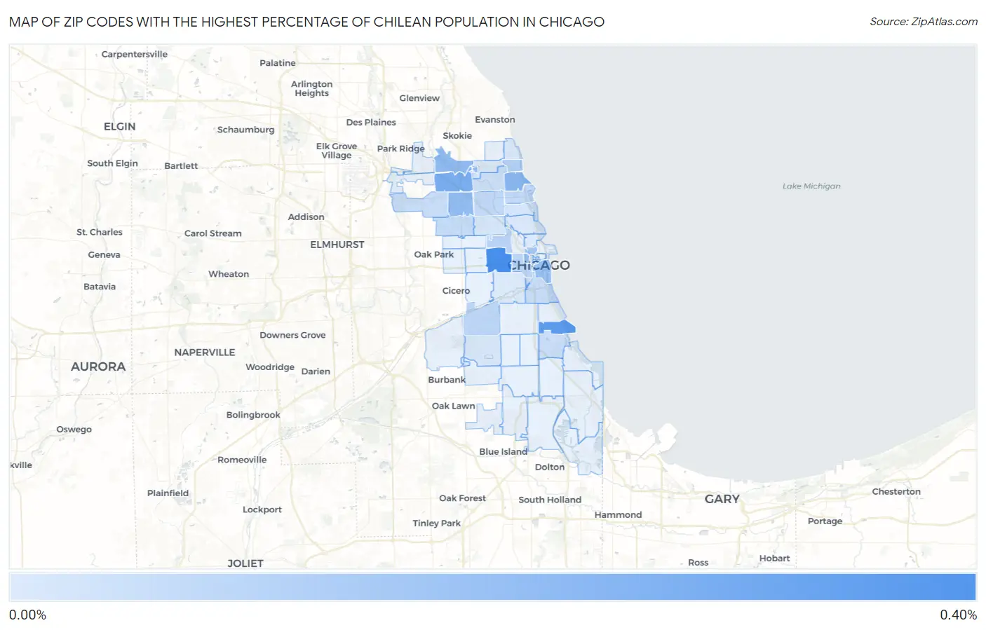 Zip Codes with the Highest Percentage of Chilean Population in Chicago Map