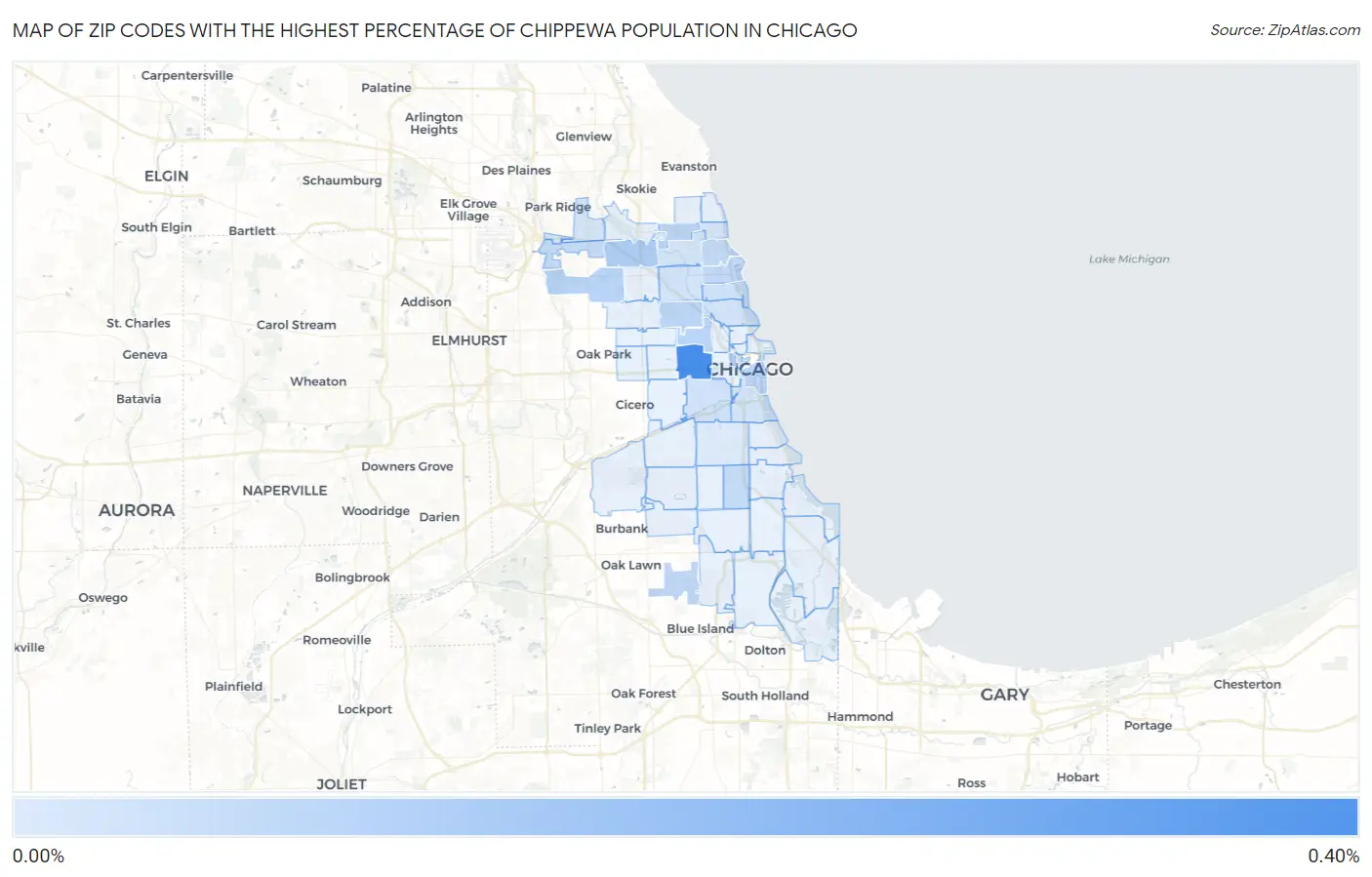 Zip Codes with the Highest Percentage of Chippewa Population in Chicago Map