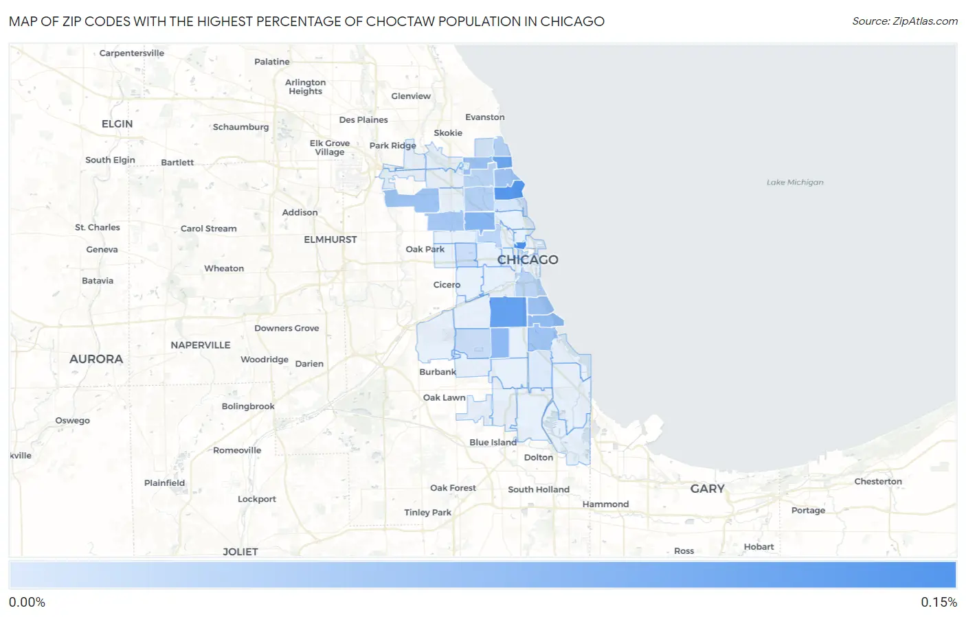 Zip Codes with the Highest Percentage of Choctaw Population in Chicago Map