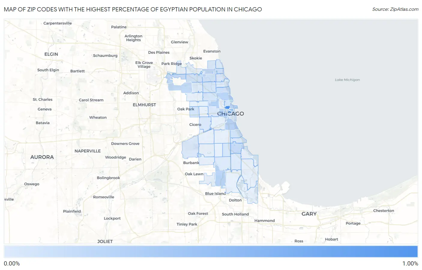 Zip Codes with the Highest Percentage of Egyptian Population in Chicago Map
