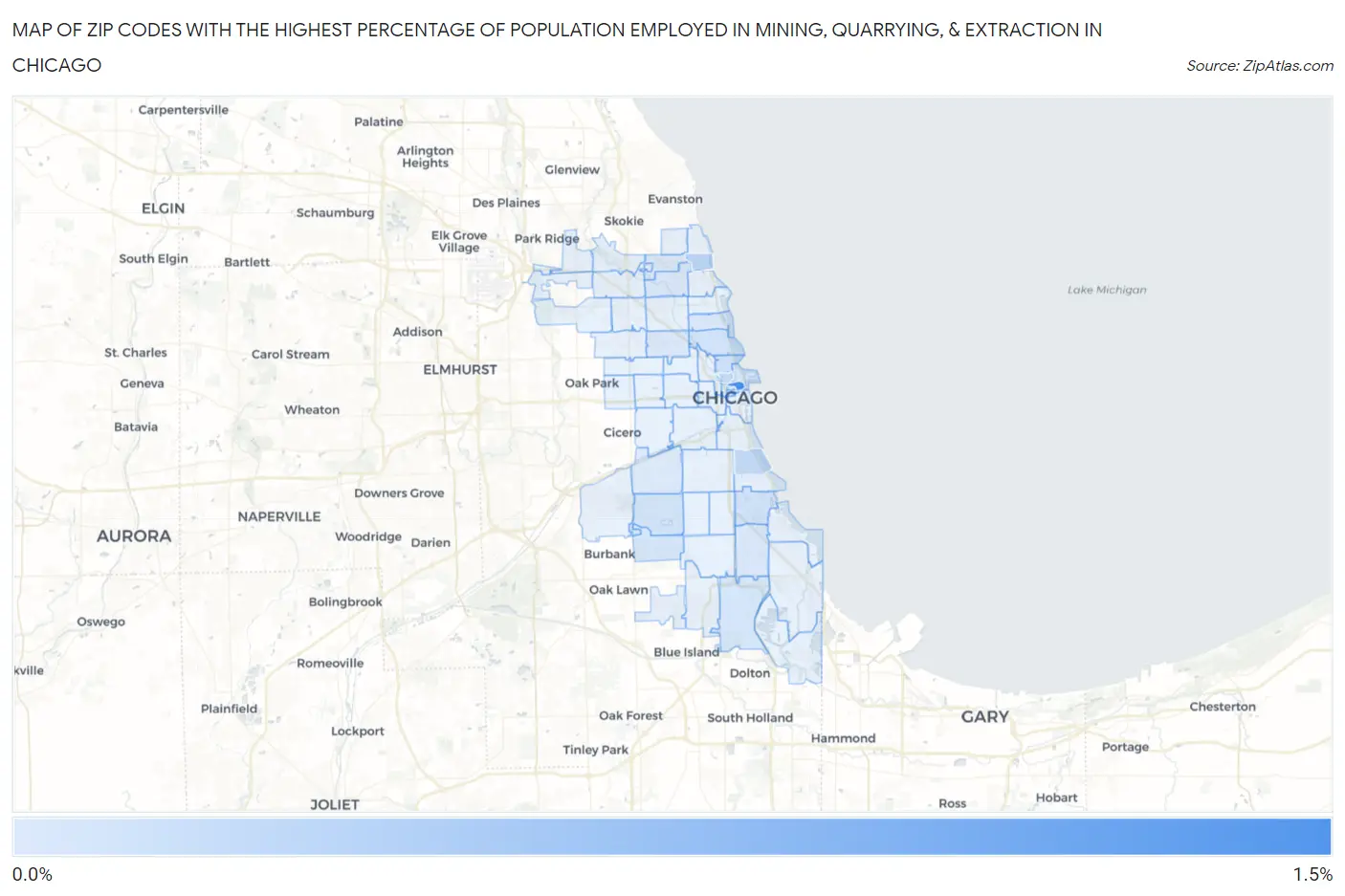 Zip Codes with the Highest Percentage of Population Employed in Mining, Quarrying, & Extraction in Chicago Map