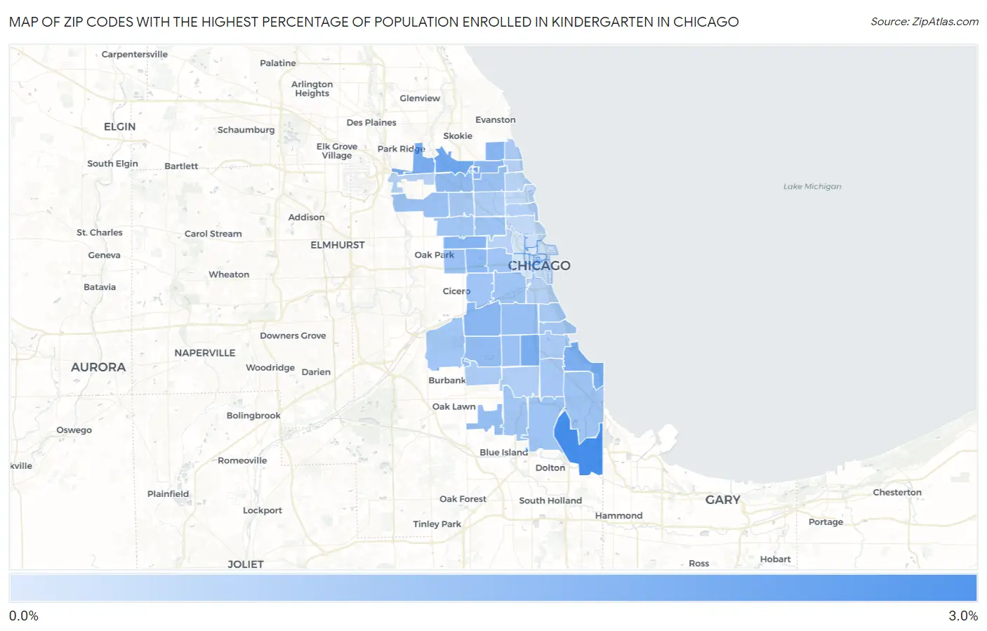 Zip Codes with the Highest Percentage of Population Enrolled in Kindergarten in Chicago Map