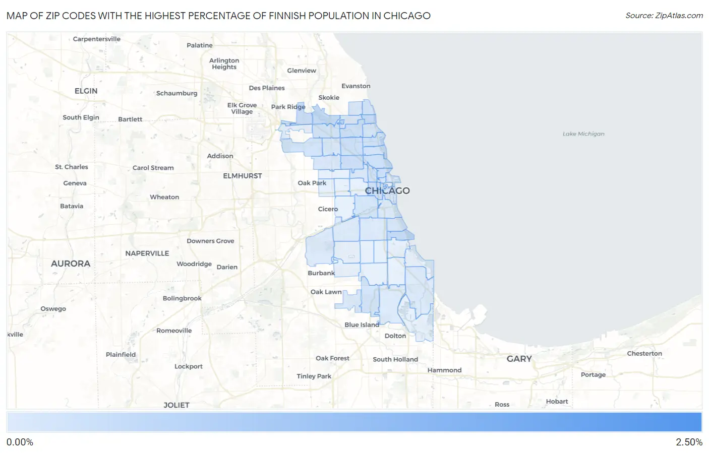 Zip Codes with the Highest Percentage of Finnish Population in Chicago Map