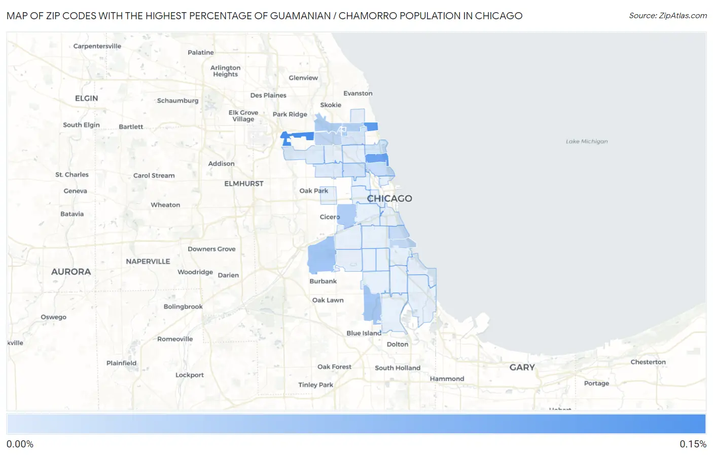 Zip Codes with the Highest Percentage of Guamanian / Chamorro Population in Chicago Map