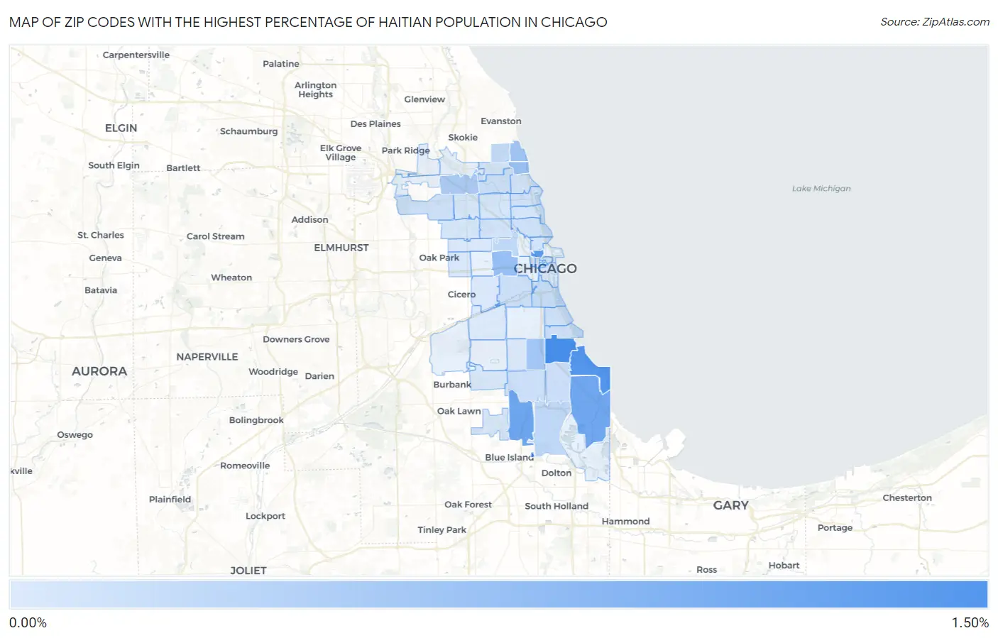 Zip Codes with the Highest Percentage of Haitian Population in Chicago Map