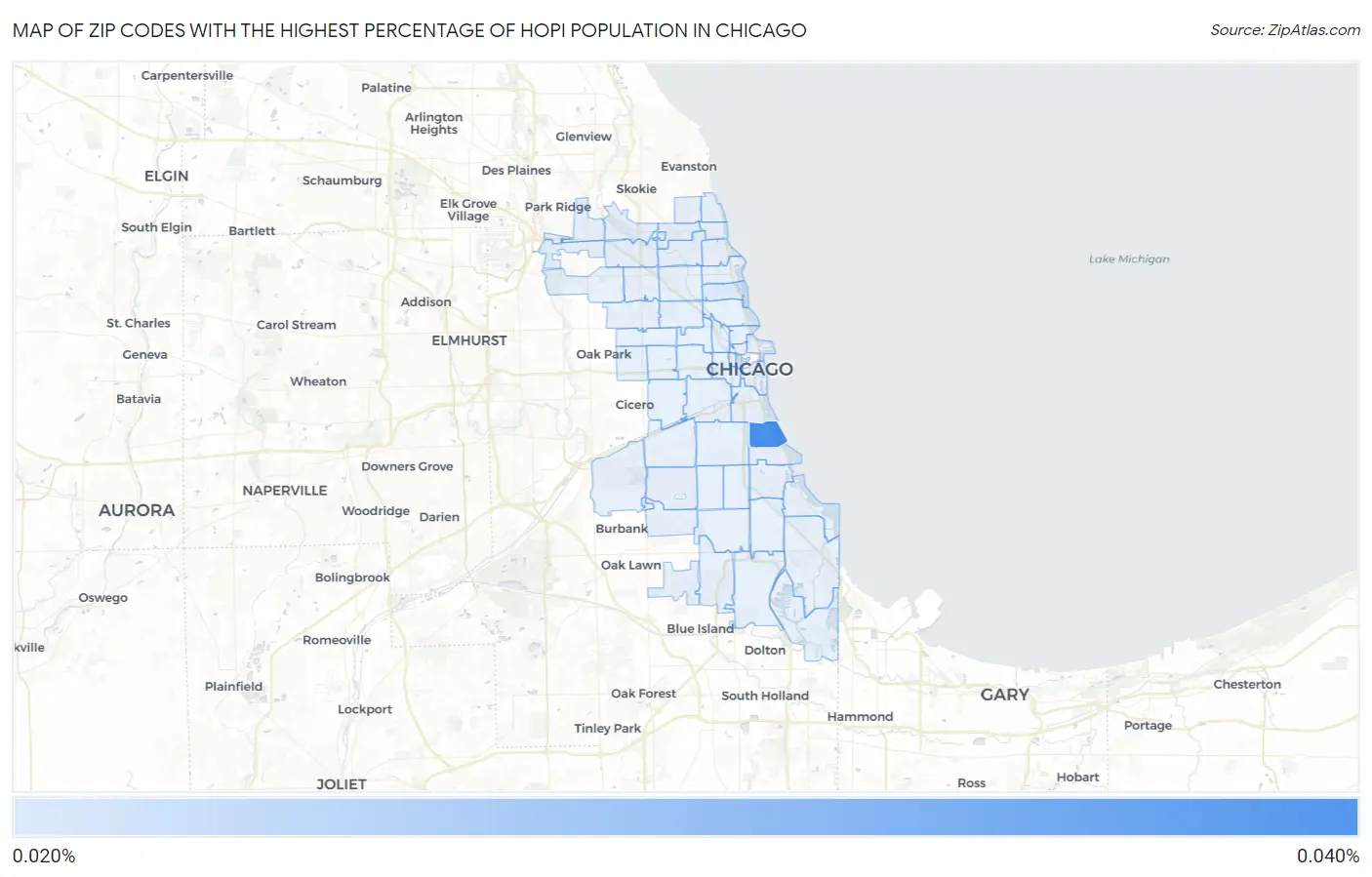 Zip Codes with the Highest Percentage of Hopi Population in Chicago Map