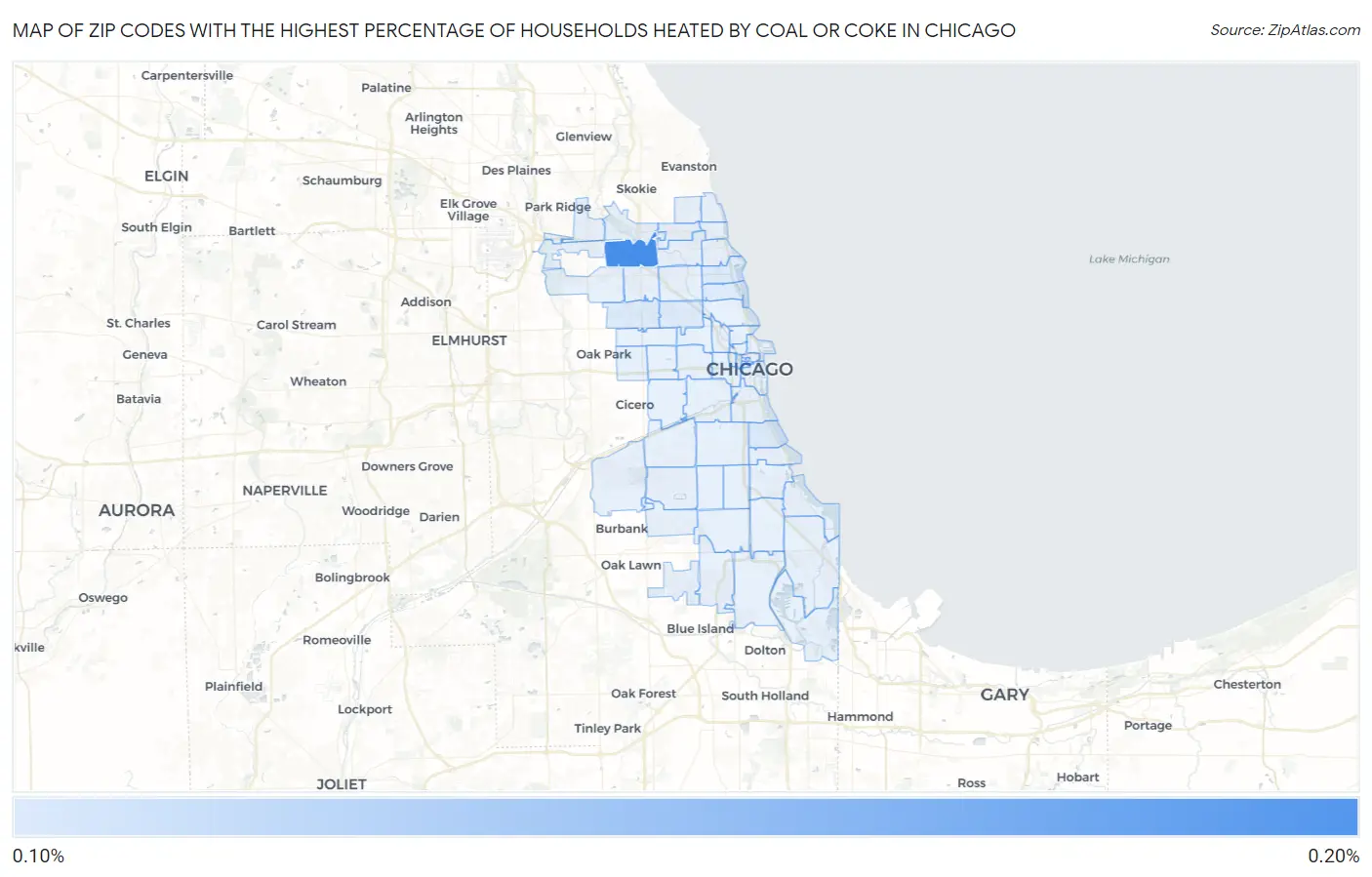 Zip Codes with the Highest Percentage of Households Heated by Coal or Coke in Chicago Map
