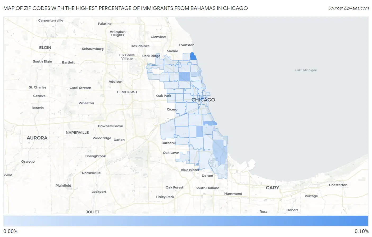 Zip Codes with the Highest Percentage of Immigrants from Bahamas in Chicago Map