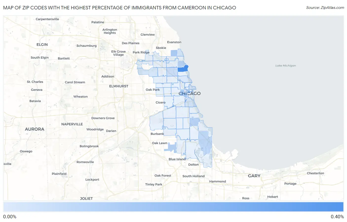 Zip Codes with the Highest Percentage of Immigrants from Cameroon in Chicago Map