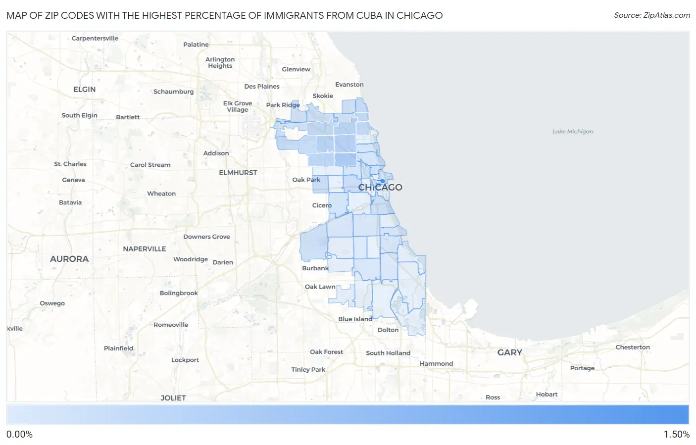 Zip Codes with the Highest Percentage of Immigrants from Cuba in Chicago Map