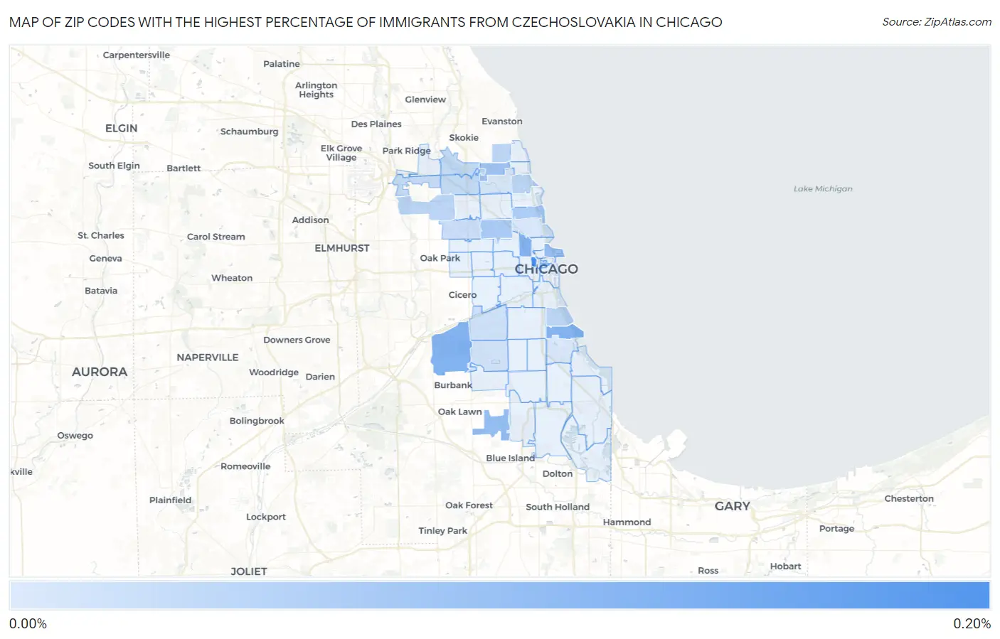 Zip Codes with the Highest Percentage of Immigrants from Czechoslovakia in Chicago Map