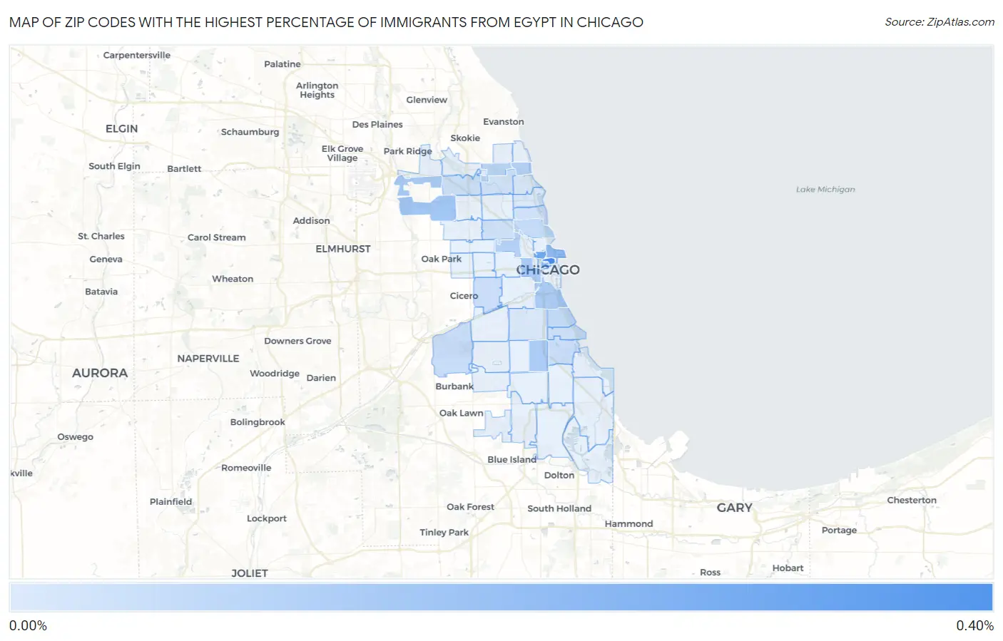 Zip Codes with the Highest Percentage of Immigrants from Egypt in Chicago Map
