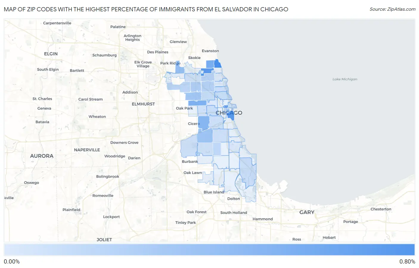 Zip Codes with the Highest Percentage of Immigrants from El Salvador in Chicago Map