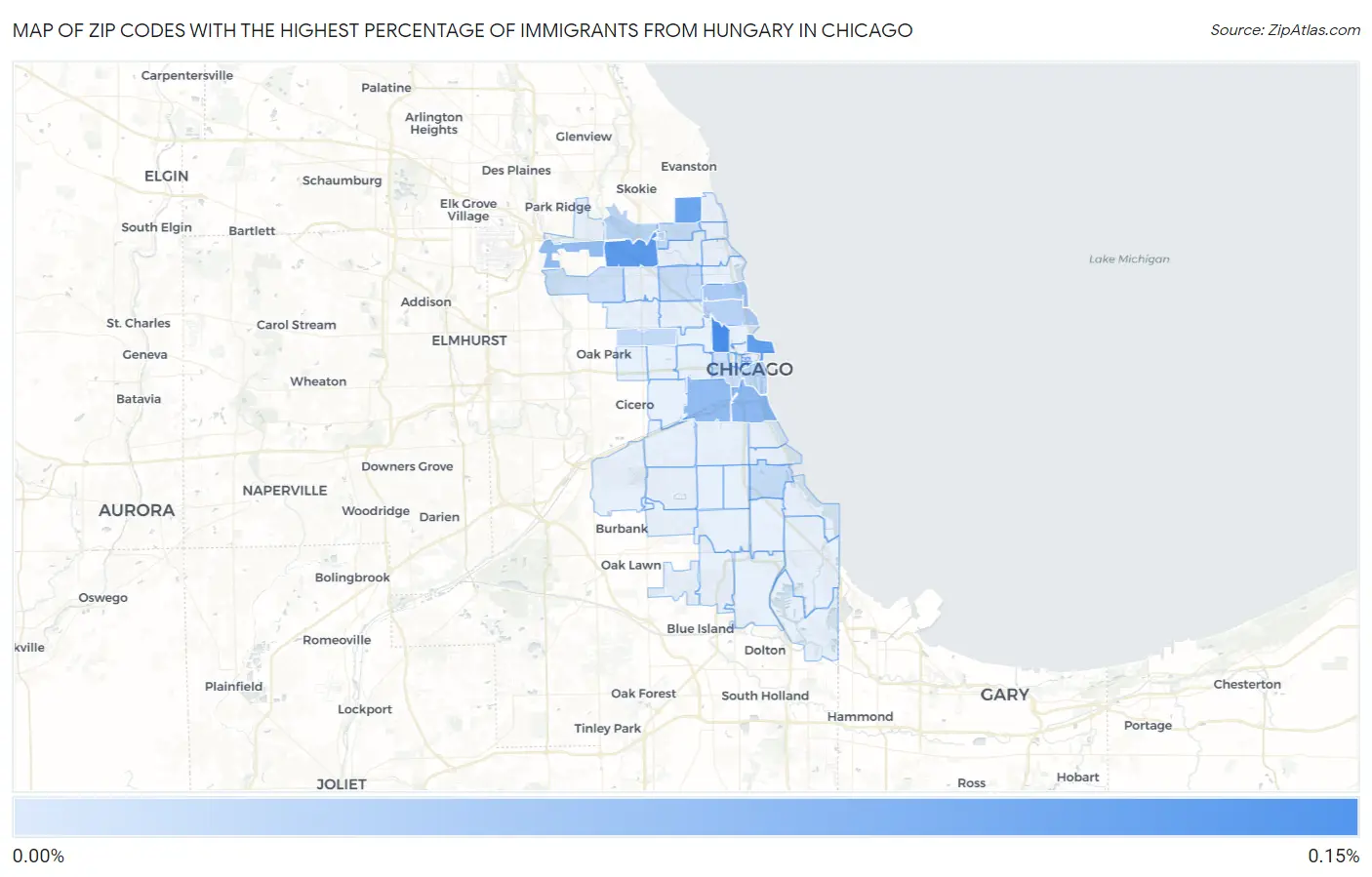Zip Codes with the Highest Percentage of Immigrants from Hungary in Chicago Map