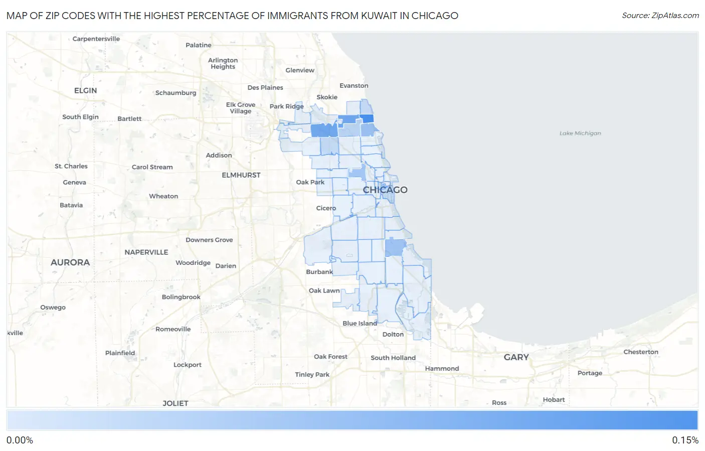 Zip Codes with the Highest Percentage of Immigrants from Kuwait in Chicago Map
