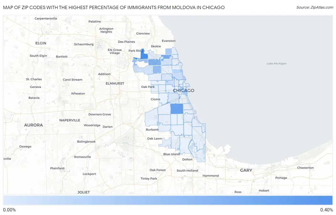 Zip Codes with the Highest Percentage of Immigrants from Moldova in Chicago Map