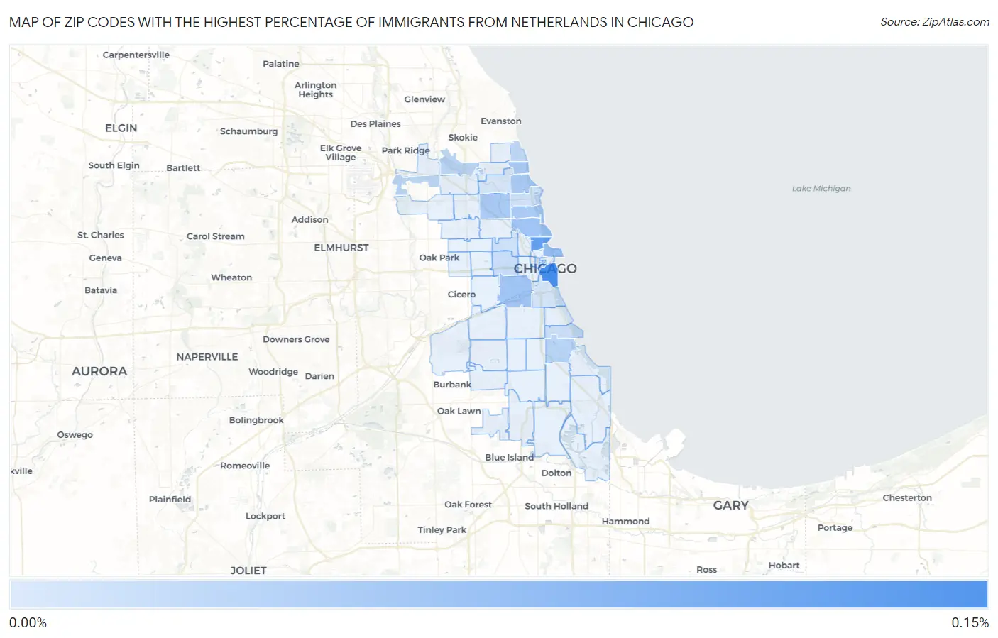 Zip Codes with the Highest Percentage of Immigrants from Netherlands in Chicago Map