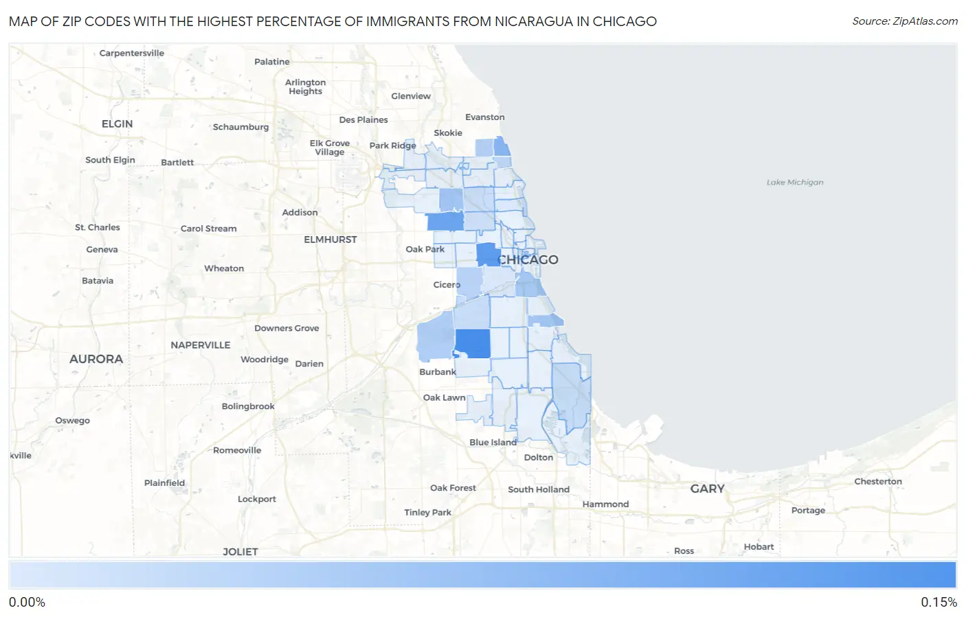 Zip Codes with the Highest Percentage of Immigrants from Nicaragua in Chicago Map
