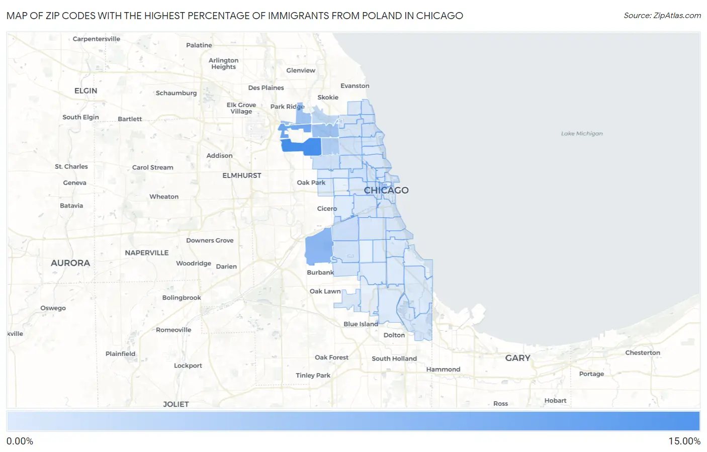 Zip Codes with the Highest Percentage of Immigrants from Poland in Chicago Map
