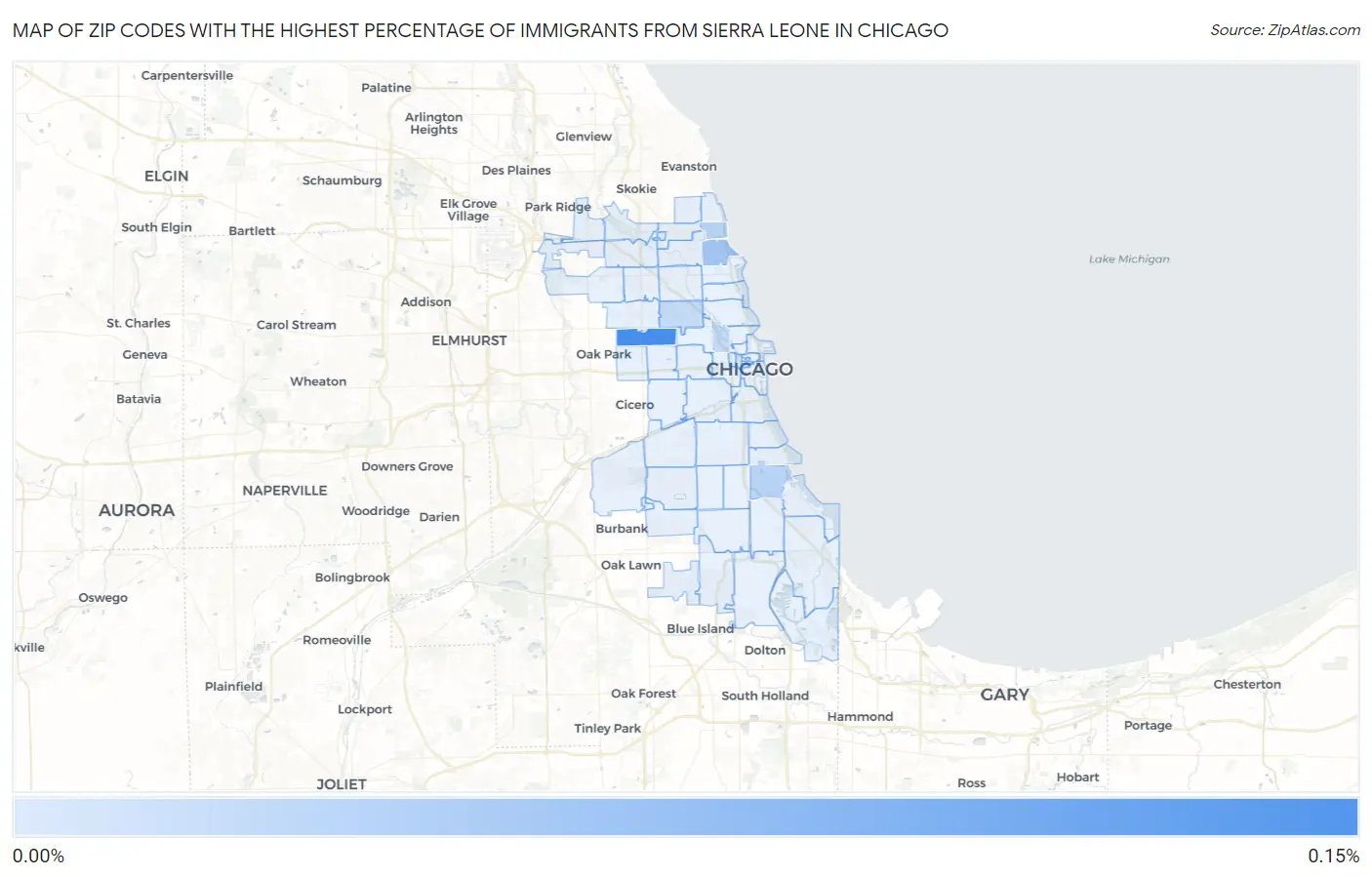 Zip Codes with the Highest Percentage of Immigrants from Sierra Leone in Chicago Map