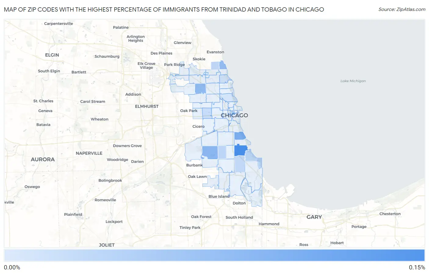 Zip Codes with the Highest Percentage of Immigrants from Trinidad and Tobago in Chicago Map