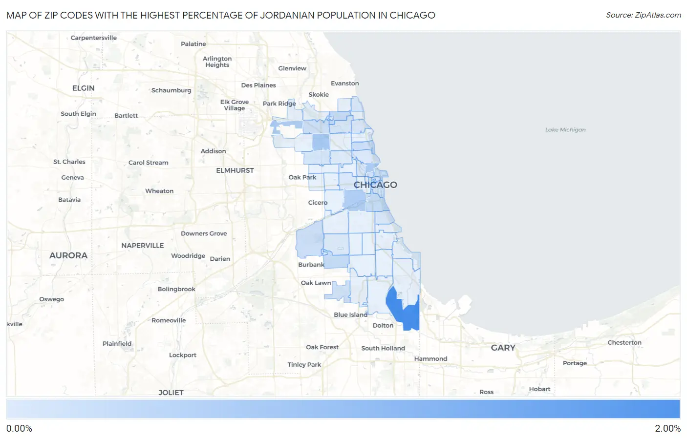 Zip Codes with the Highest Percentage of Jordanian Population in Chicago Map