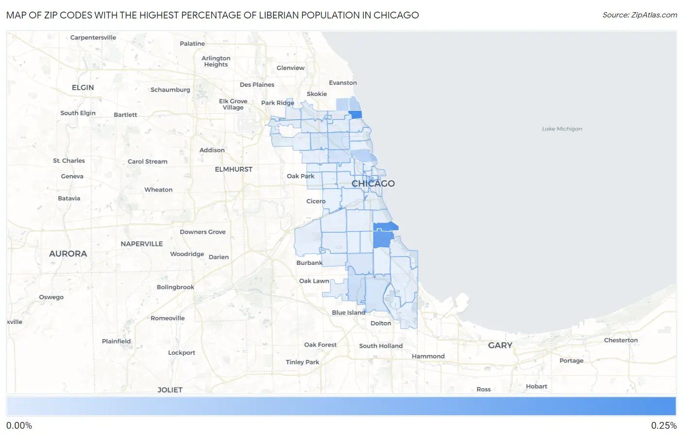 Zip Codes with the Highest Percentage of Liberian Population in Chicago Map